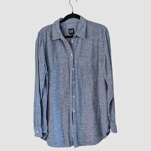 GAP Blue Linen Blend Button Down Shirt Size L Lightweight Casual Classic Coastal
